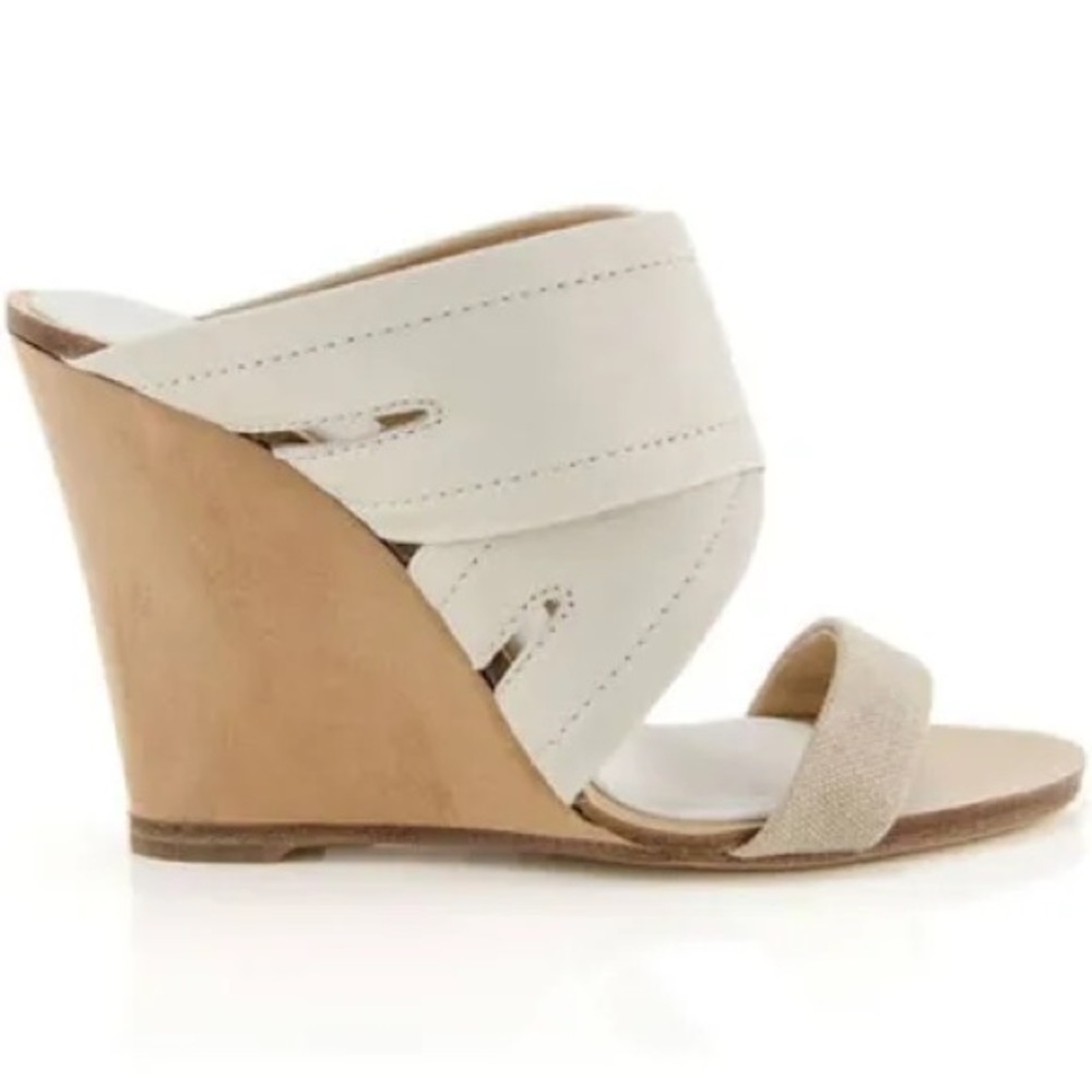 Women’s Rag & Bone Shaw Cream Leather/Fabric Wedge Mule Sandal 39.5EU